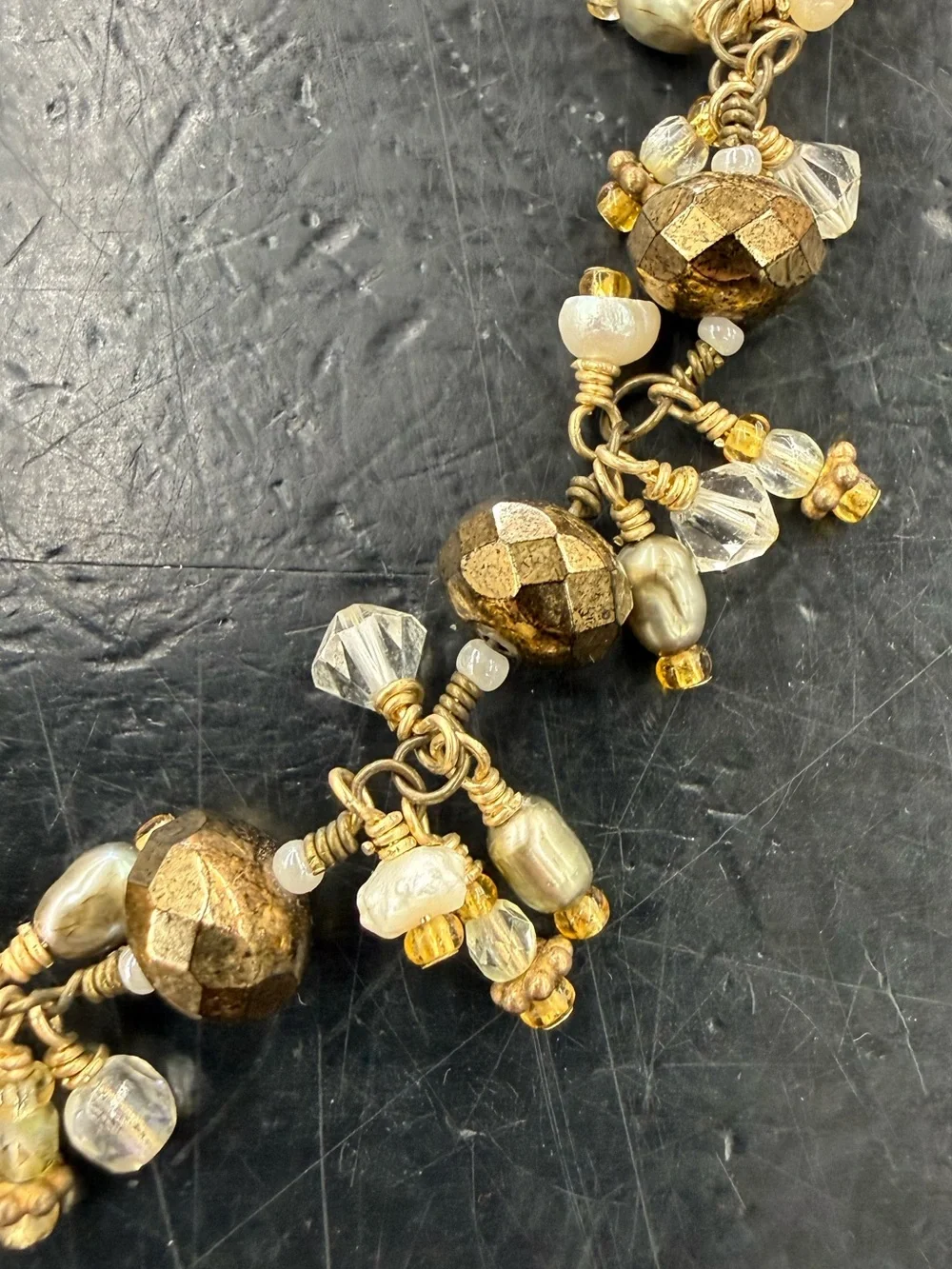 Vintage Gold Beaded Cluster Necklace - Elegant Women's Jewelry